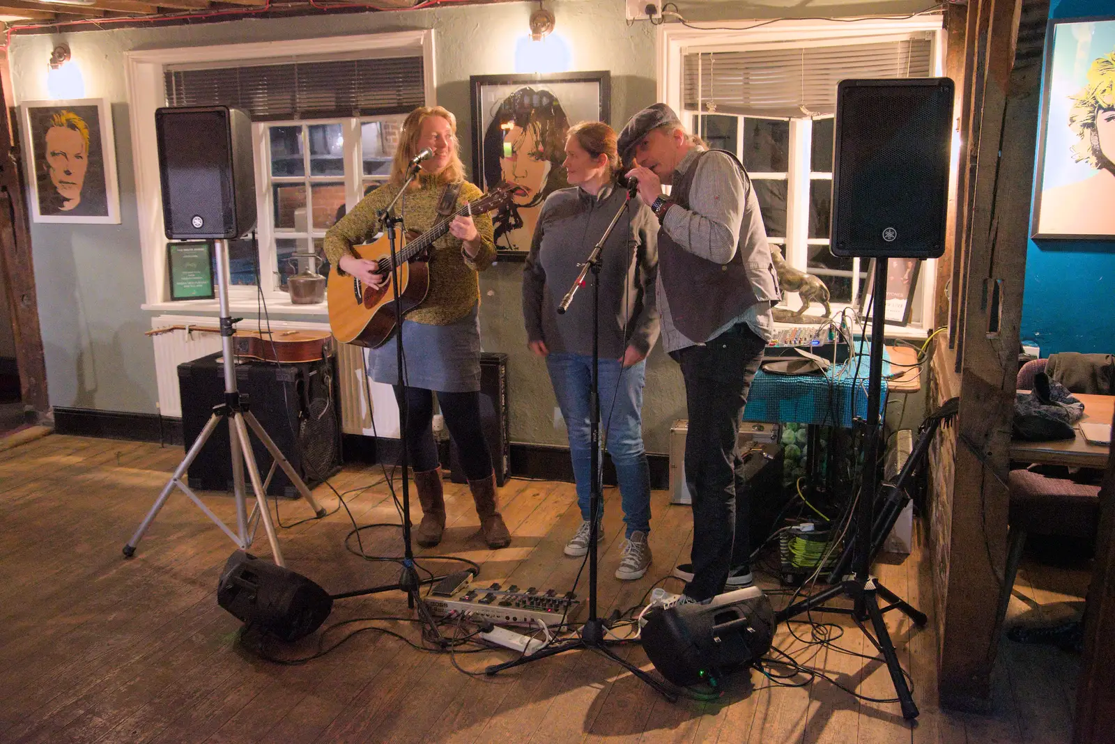 Vicky and Isobel get set up for a song, from A Walk around Redgrave and Lopham Fen, Redgrave, Suffolk - 23rd February 2025