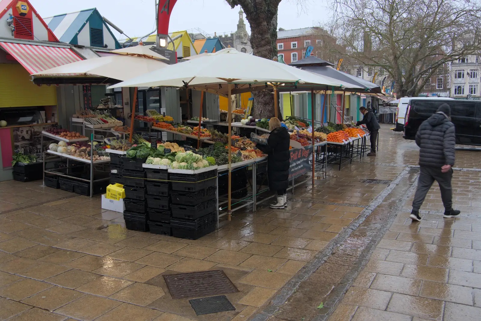 The vegetable stalls have set up early, from A Rainy Couple of Hours in Norwich, Norfolk - 24th February 2025