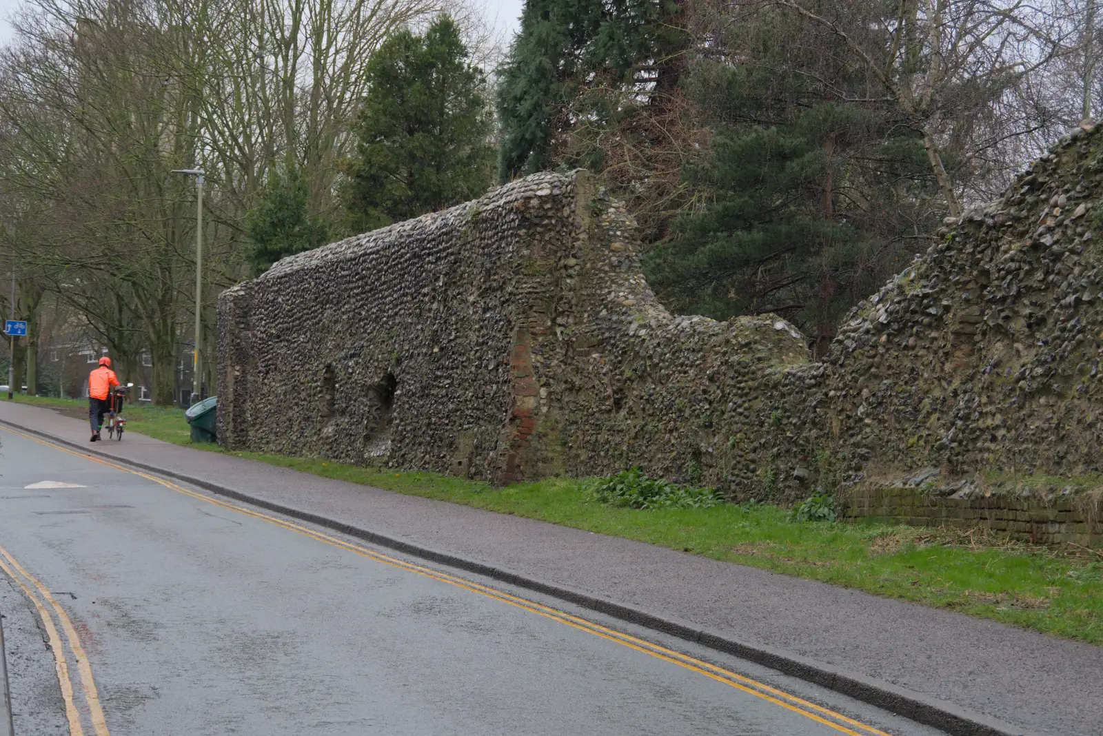 A bit of the Roman wall on Grapes Hill, from A Rainy Couple of Hours in Norwich, Norfolk - 24th February 2025