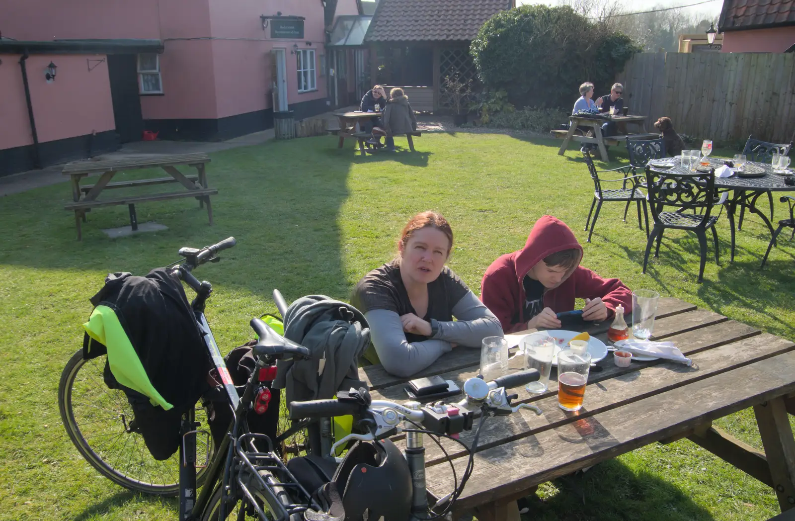 In the Four Horseshoes' garden in Thornham, from A Sunday Pub Ride, Thornham and Mellis - 9th March 2025