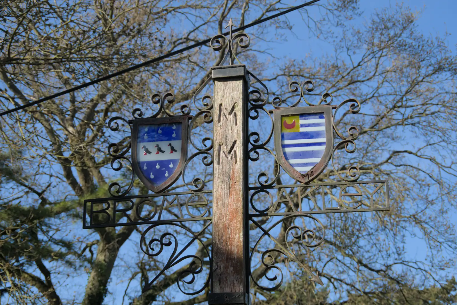 Brome and Oakley's milennium village sign, from A Walk to the Hoxne Swan, and the Royal Hospital School, Holbrook - 6th April 2025