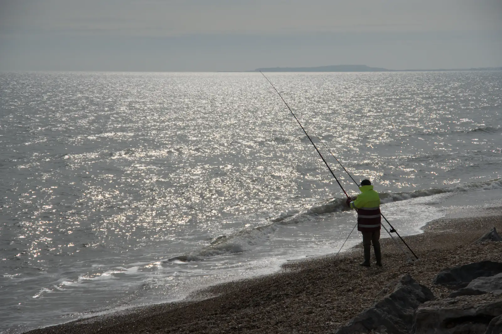 Fishing on the beach, from Keyhaven, Crazy Golf and Snooker, New Milton, Hampshire - 13th April 2025