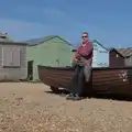 Sean leans on a fishing boat, A Walk to Portland Bill, Portland, Dorset - 16th April 2025