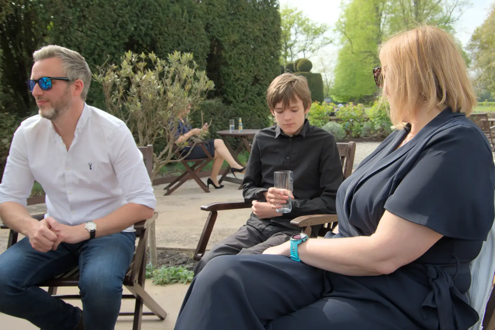 Harry in the Oaksmere's garden, from Diss Games Opening and Mirka's Birthday, Brome, Suffolk - 26th April 2025
