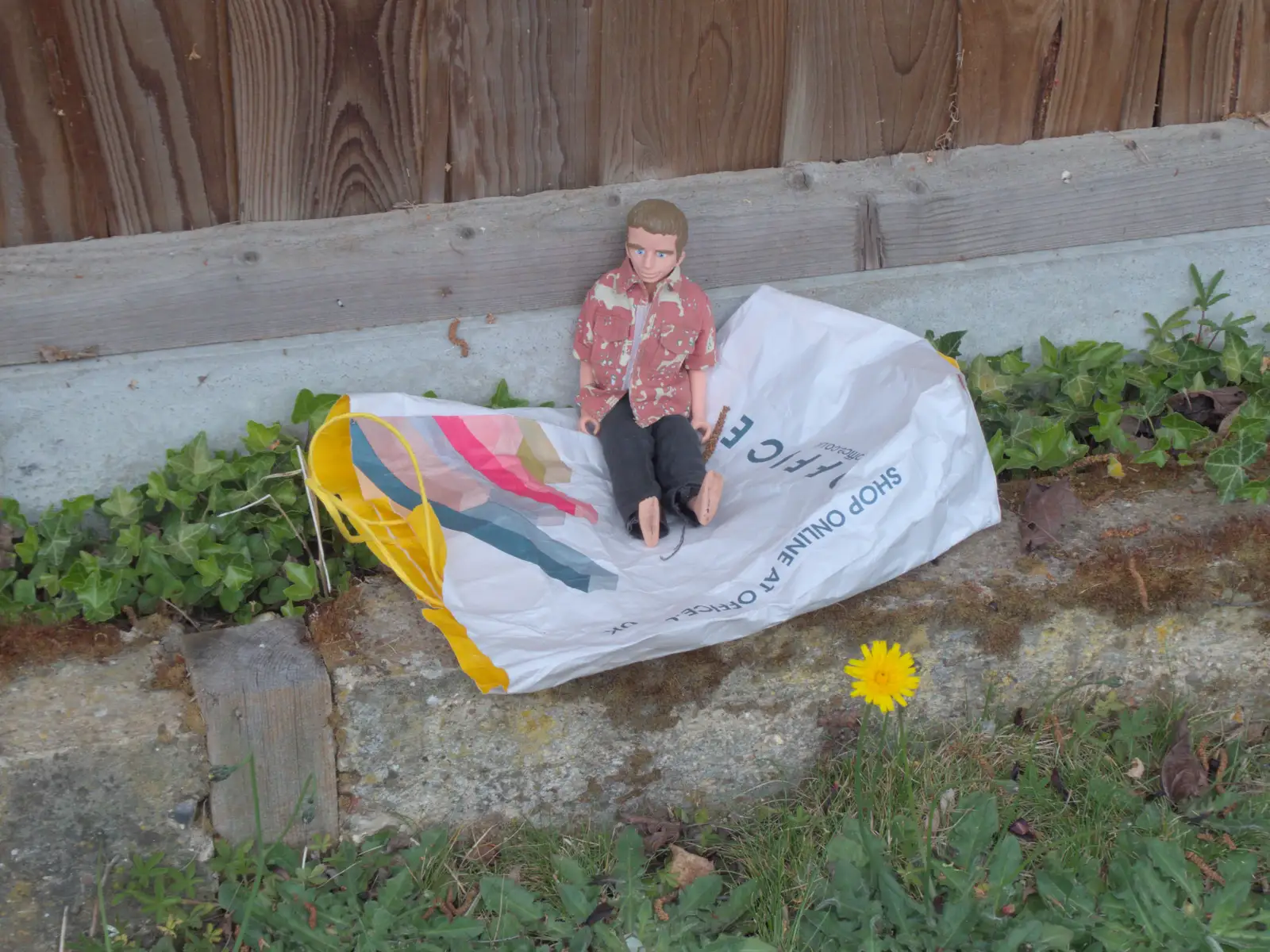 There's an action figure on a bag near the house, from Hoxne, Bedfield, and the BSCC does the Lion, Debenham - 8th May 2025