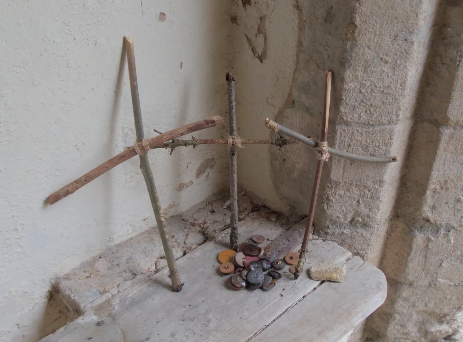 Stick crosses and a collection of buttons, from Hoxne, Bedfield, and the BSCC does the Lion, Debenham - 8th May 2025
