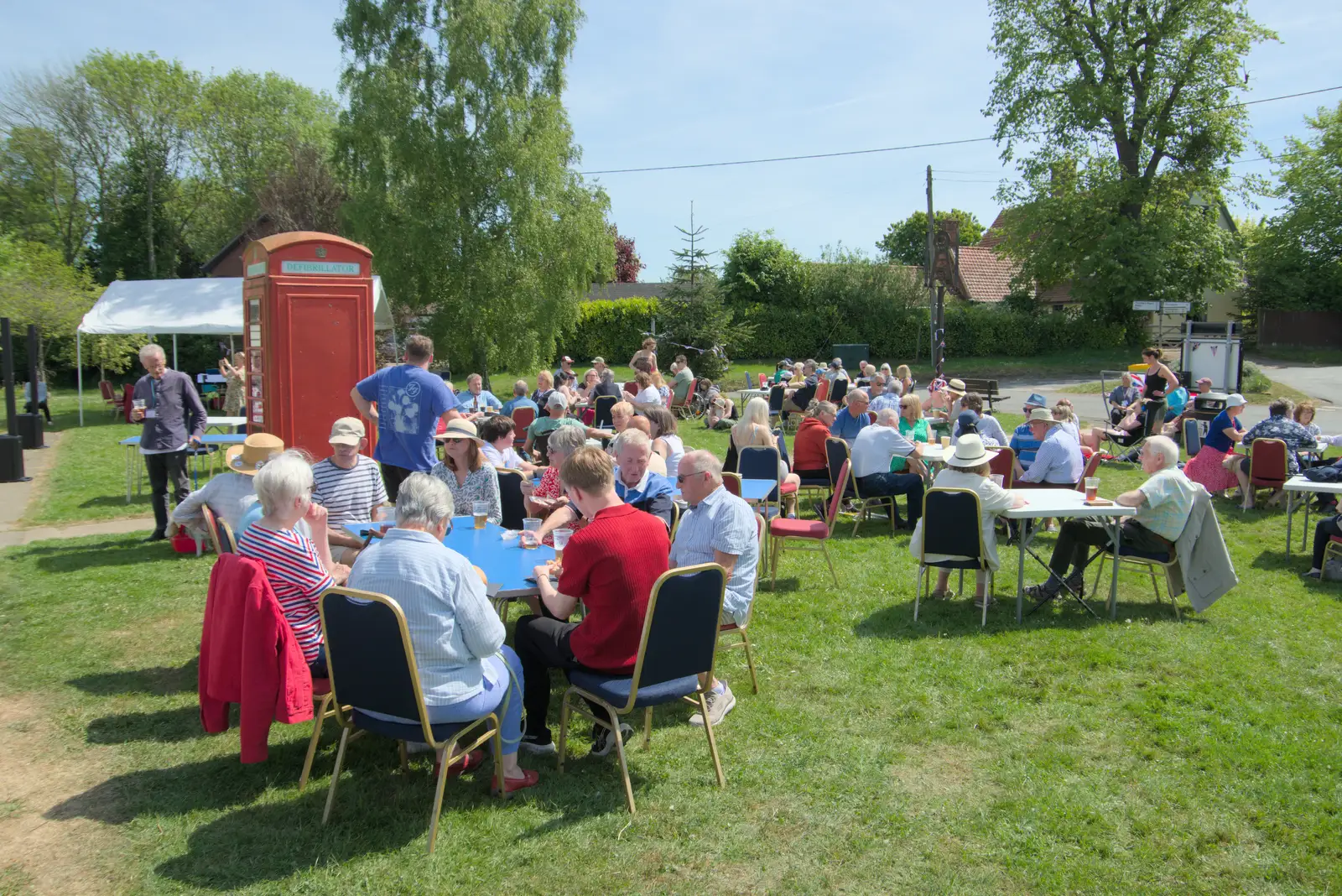 Another view of the crowds outside the village hall, from The GSB Play the VE Day 80th Anniversary Event, Gislingham, Suffolk - 11th May 2025