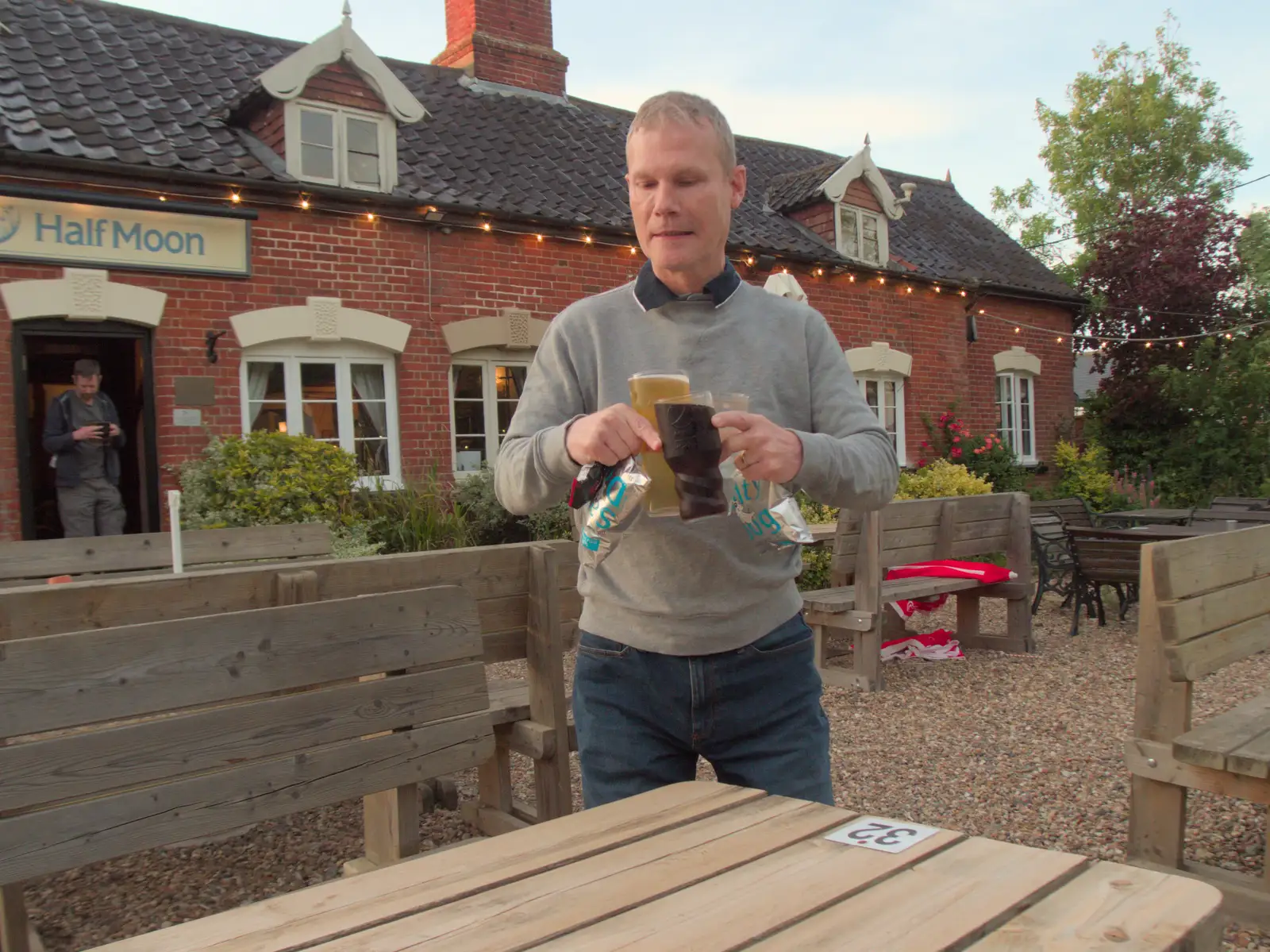 Mikey P nearly drops a glass, from Camping at Weybread, and the BSCC at Rushall, Norfolk - 29th May 2025
