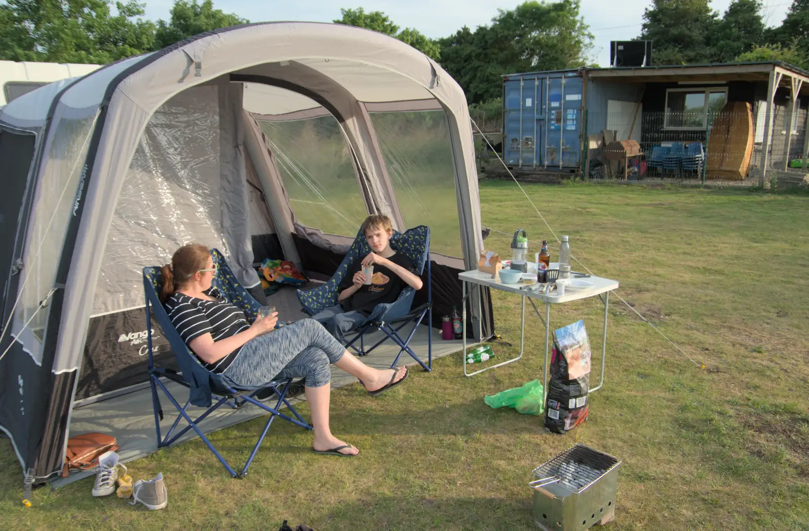 Isobel and Harry in the awning, from Camping at Weybread, and the BSCC at Rushall, Norfolk - 29th May 2025