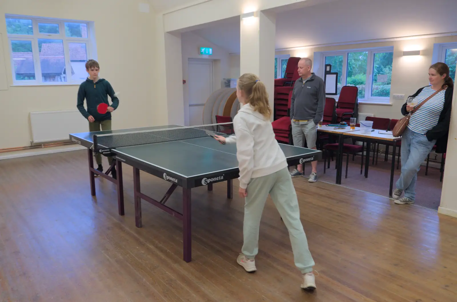Harry and Tilly play a game of table tennis, from Table Tennis at the Village Hall, Brome, Suffolk - 6th June 2025
