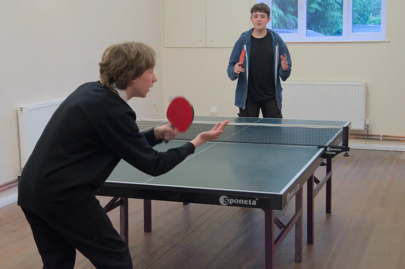 Oak does one of his fancy serves, from Table Tennis at the Village Hall, Brome, Suffolk - 6th June 2025