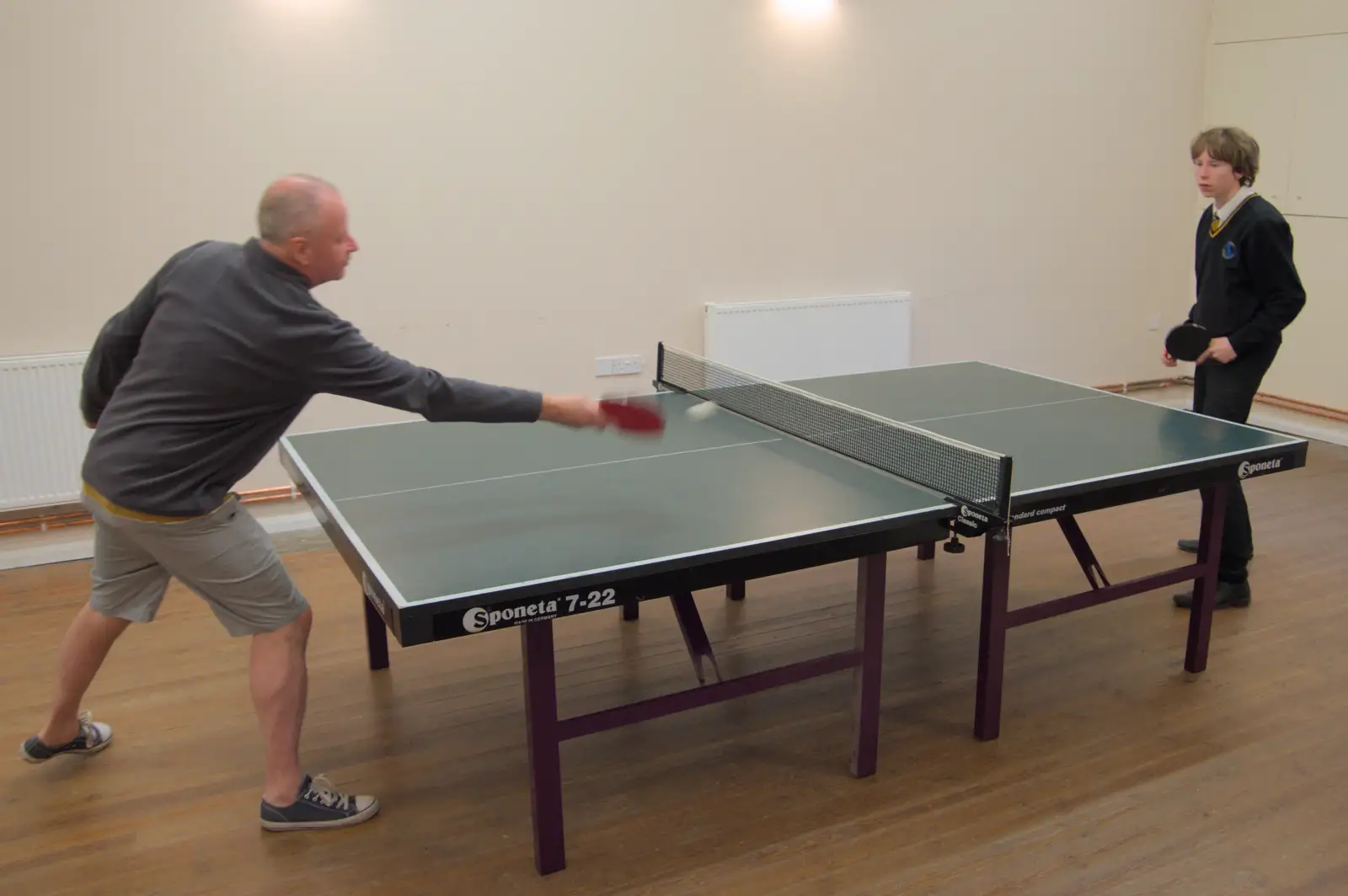 Nigel takes on Oak, from Table Tennis at the Village Hall, Brome, Suffolk - 6th June 2025