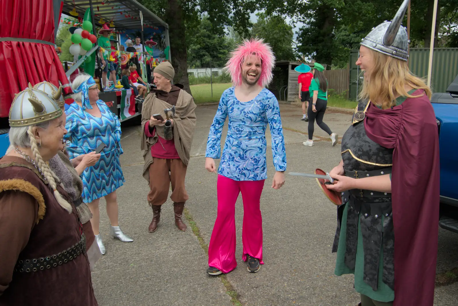 Cathal appears with a shocking pink wig, from Palgrave Players do the Carnival, Diss, Norfolk - 8th June 2025