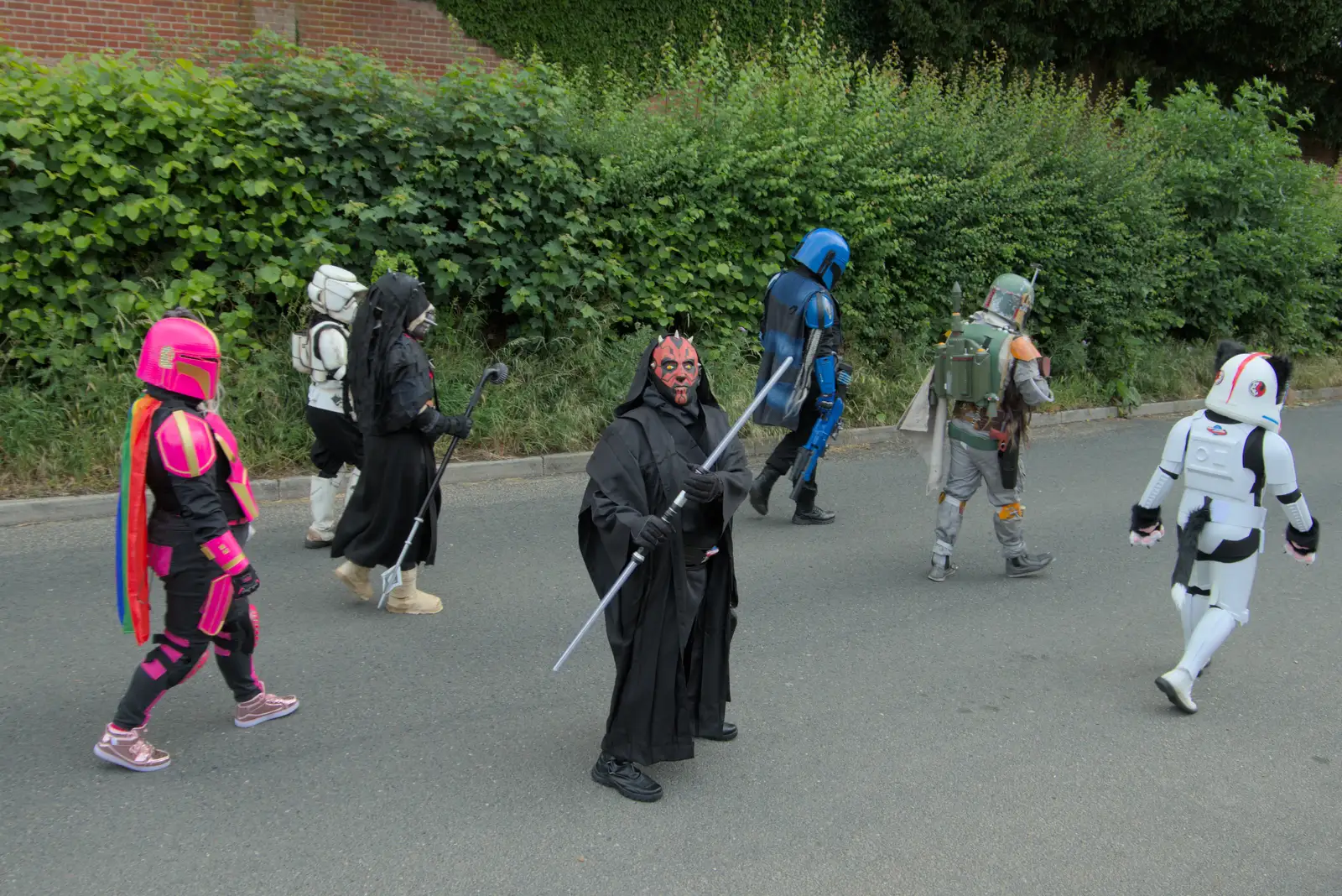 Darth Mail looks up menacingly, from Palgrave Players do the Carnival, Diss, Norfolk - 8th June 2025