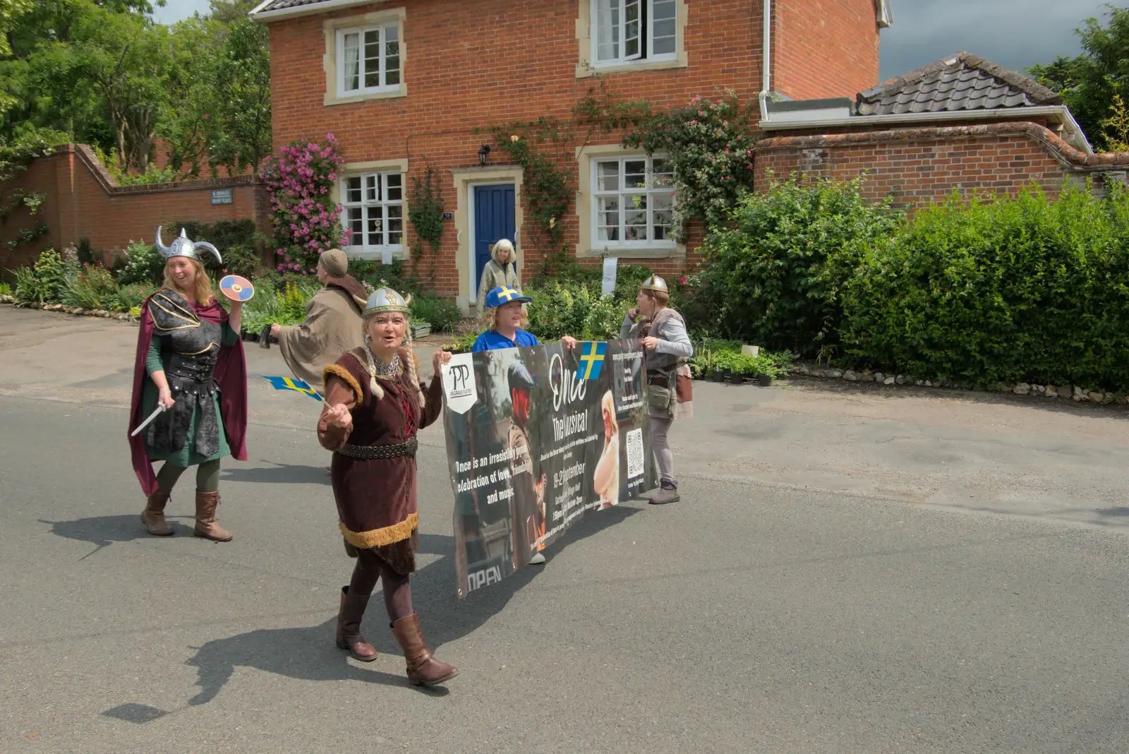 The 'Once' banner moves down the road, from Palgrave Players do the Carnival, Diss, Norfolk - 8th June 2025