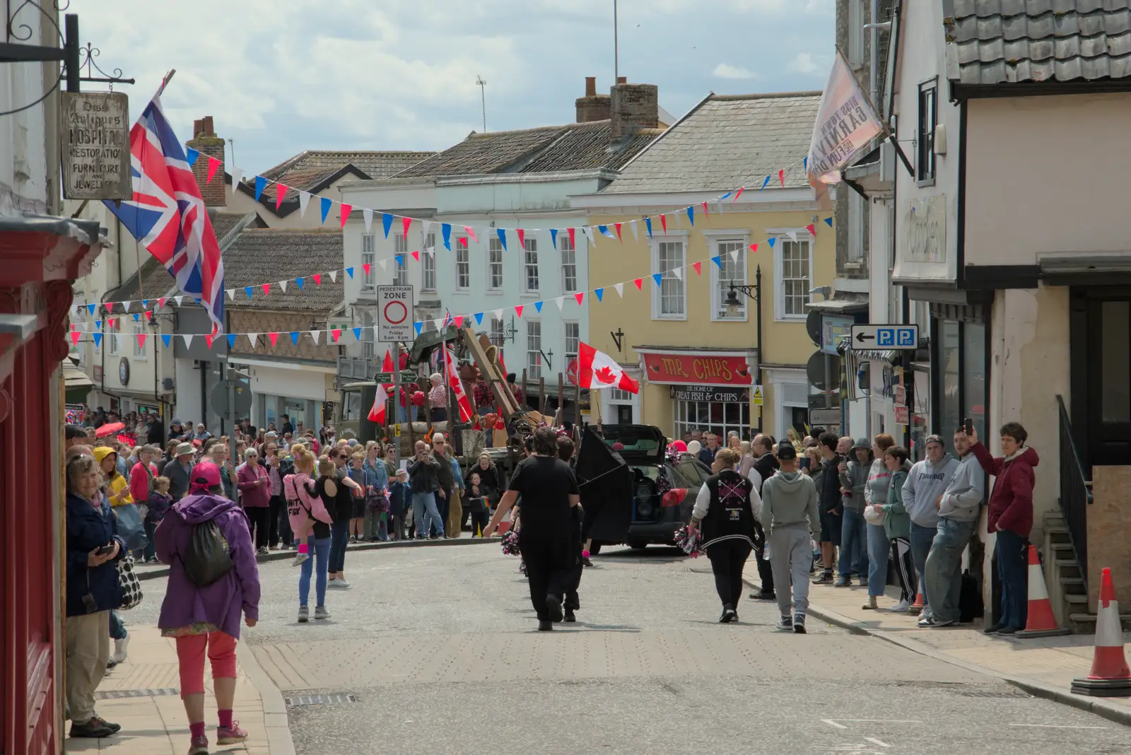 A view down to the Marketplace, from Palgrave Players do the Carnival, Diss, Norfolk - 8th June 2025