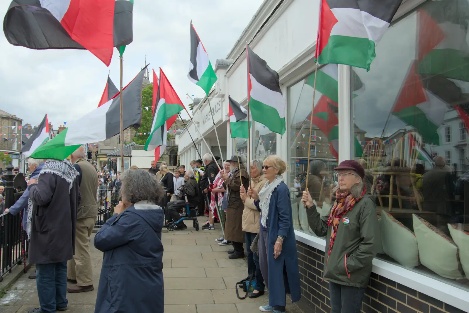 The pro-Palestine demo is temporarily overshadowed, from Palgrave Players do the Carnival, Diss, Norfolk - 8th June 2025