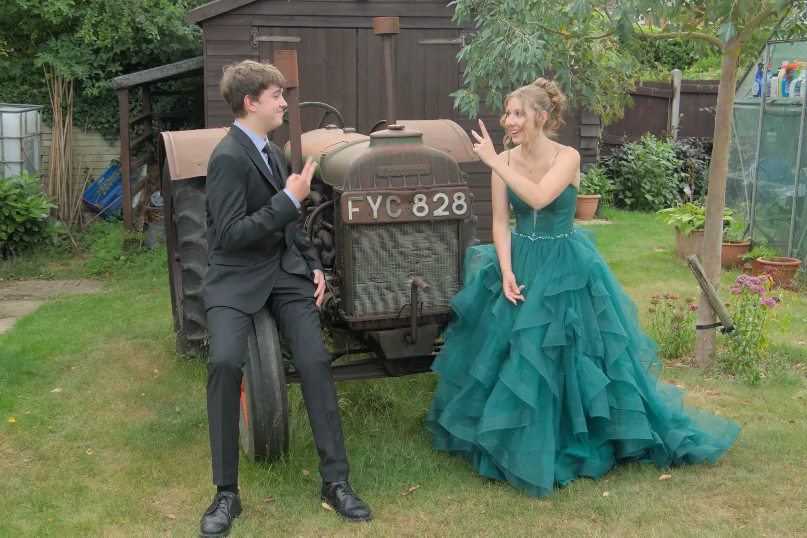 Fred and Sophie do the v's up, from A Week in Ipswich, Suffolk - 30th June 2025