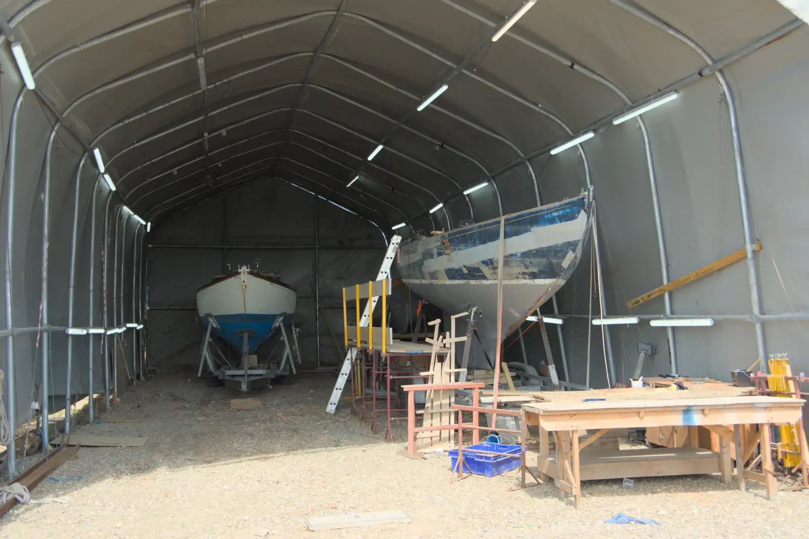 A giant tent acts as a boat-building shed, from Harry's Karate Kamp, Blackshore, Southwold - 5th July 2025
