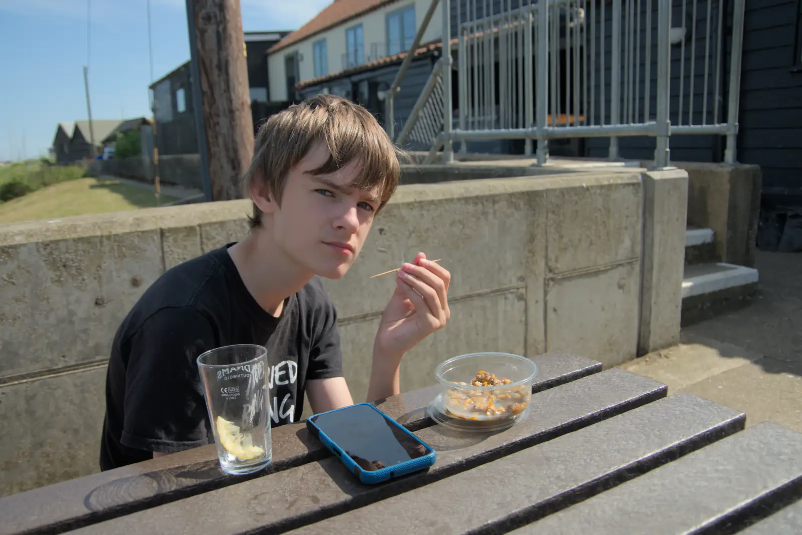 Harry looks up suspiciously, from Harry's Karate Kamp, Blackshore, Southwold - 5th July 2025