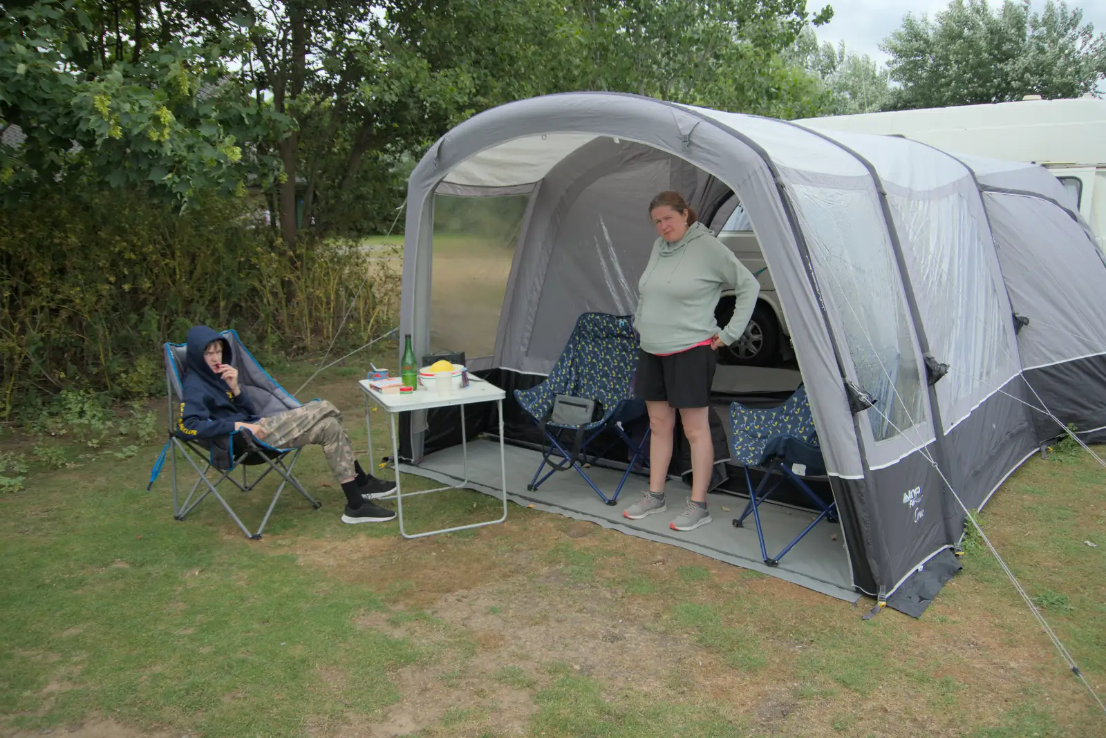 Harry and Isobel hang out at the van, from Harry's Karate Kamp, Blackshore, Southwold - 5th July 2025