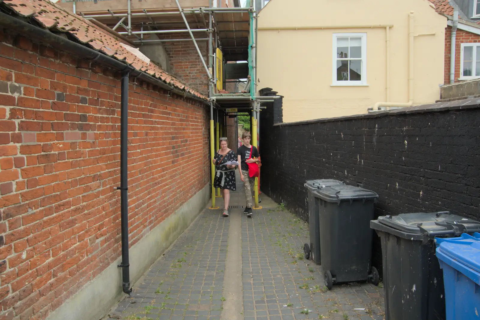 Isobel and Harry emerge into Bank Alley, from Harry's Karate Kamp, Blackshore, Southwold - 5th July 2025