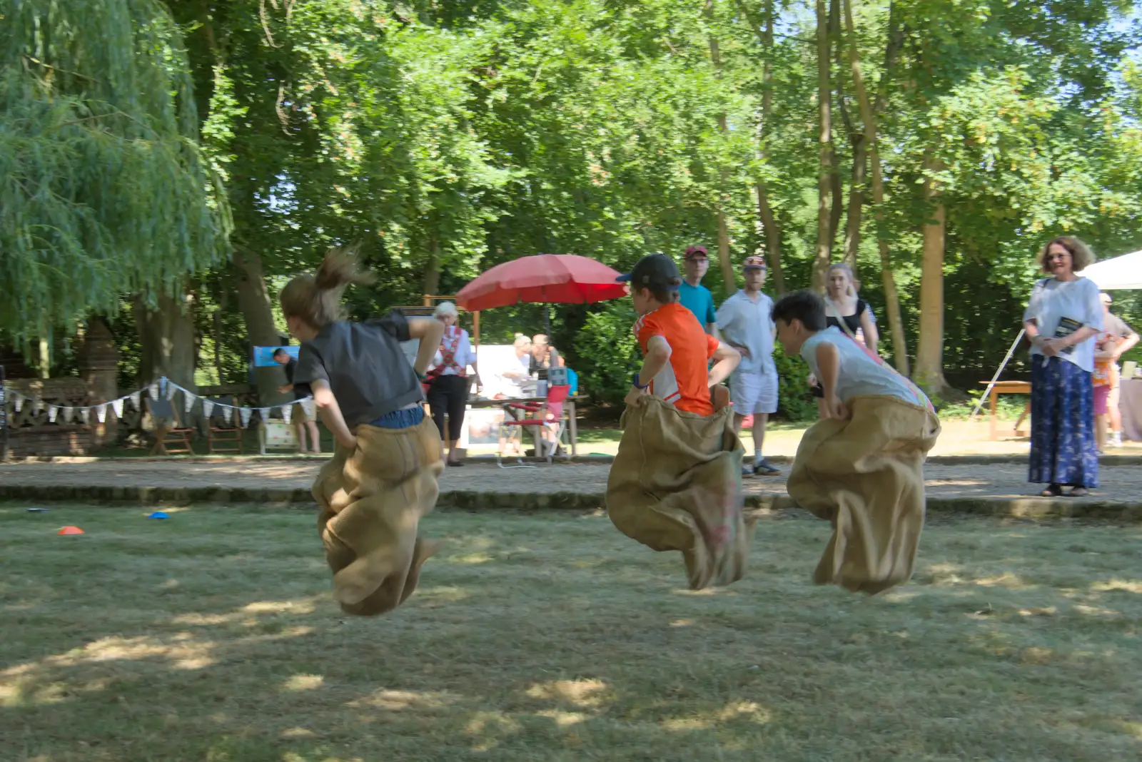 Traditional games: the sack race, from The Brome and Oakley Fete, Brome Hall, Suffolk - 12th July 2025
