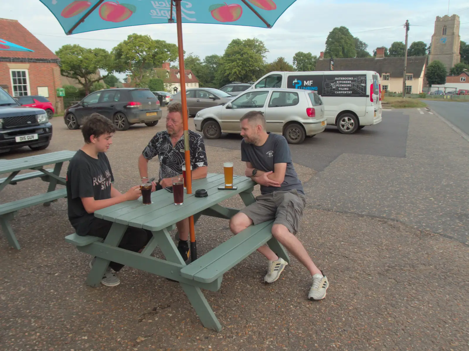 The gang in the Falcon car park, from Anniversary Prosecco and BSSC Bike Rides, Suffolk - 17th July 2025