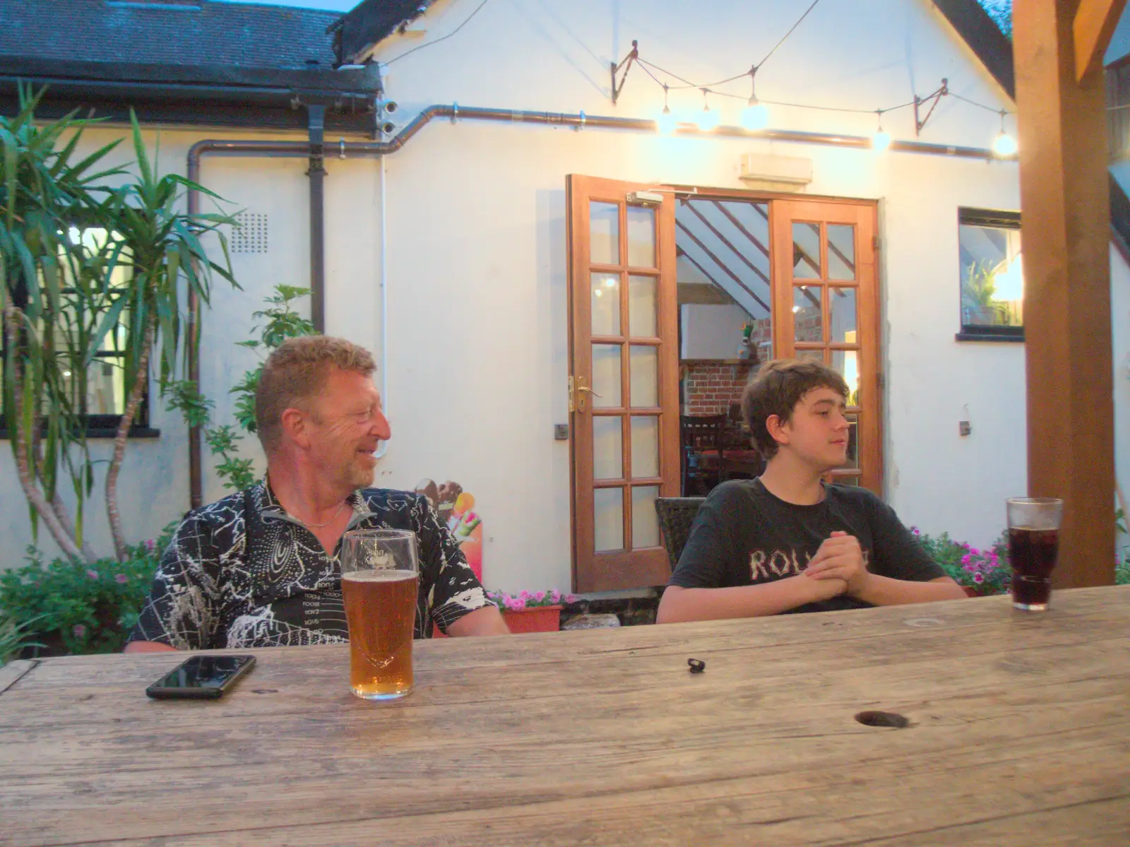 Gaz and Fred at the Crossways in Scole, from Anniversary Prosecco and BSSC Bike Rides, Suffolk - 17th July 2025