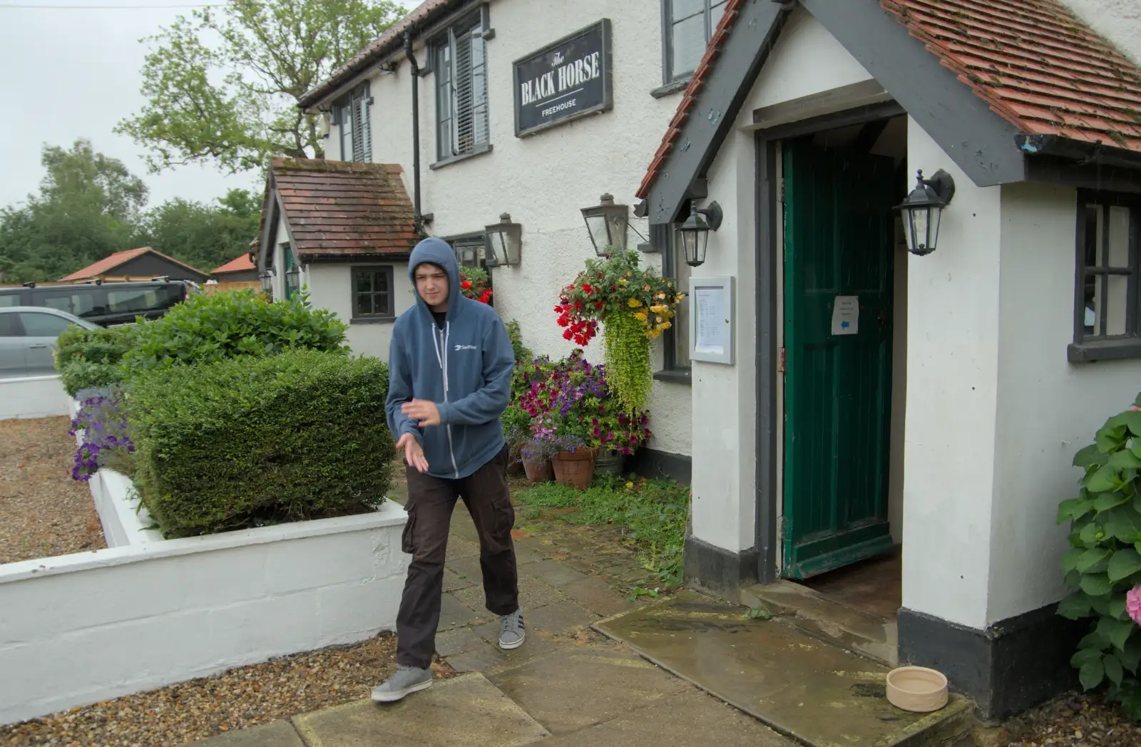 Fred outside the Black Horse, from A Wet Walk to the Black Horse, Thorndon, Suffolk - 20th July 2025