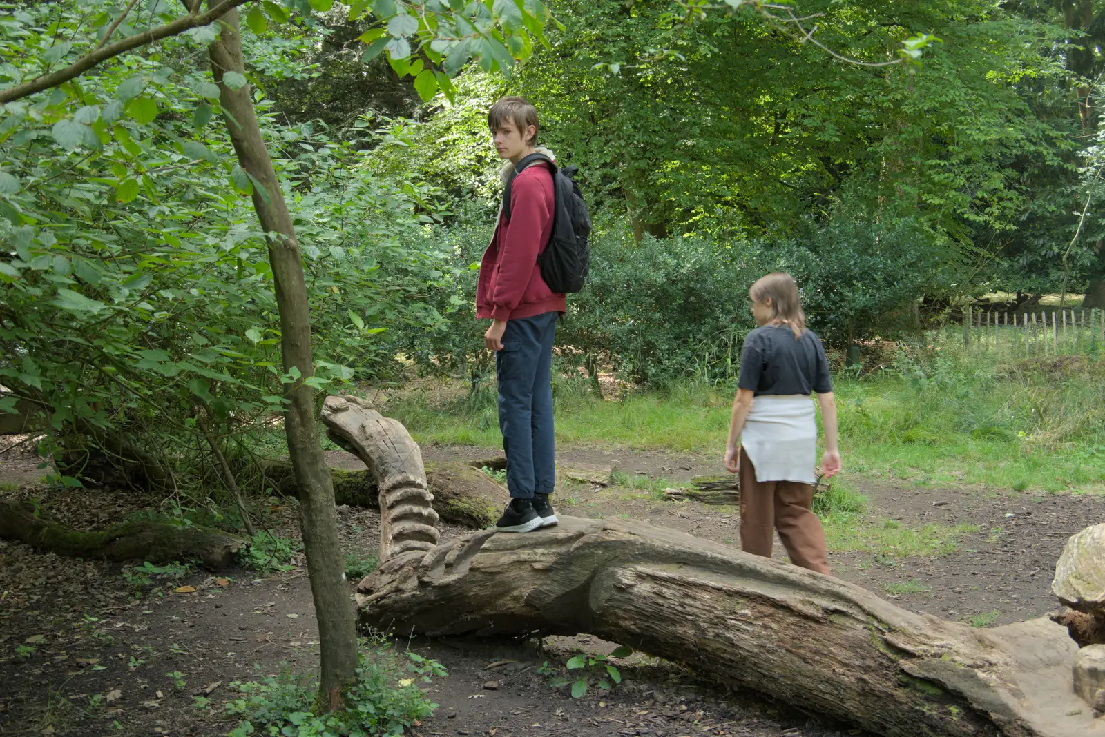 Harry stands on the old carved dragon, from A Visit to the Thornhams, Suffolk - 3rd August 2025