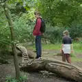 Harry stands on the old carved dragon, A Visit to the Thornhams, Suffolk - 3rd August 2025