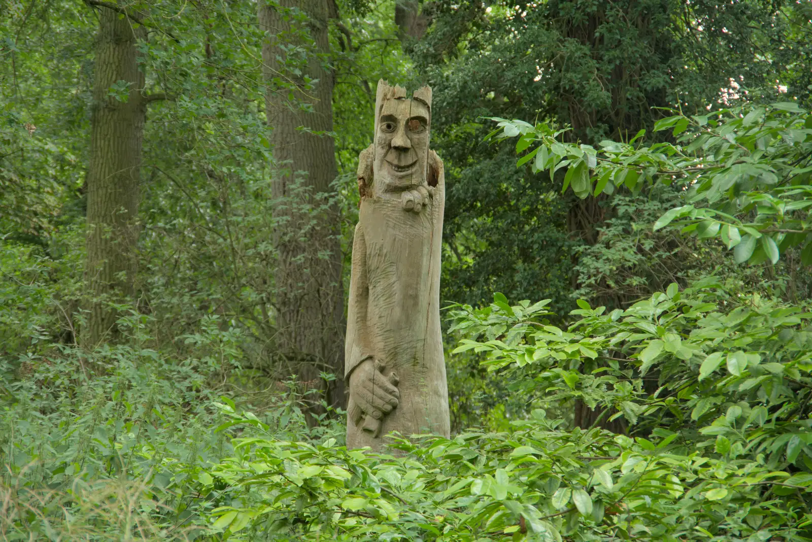 A carved figure in the woods, from A Visit to the Thornhams, Suffolk - 3rd August 2025
