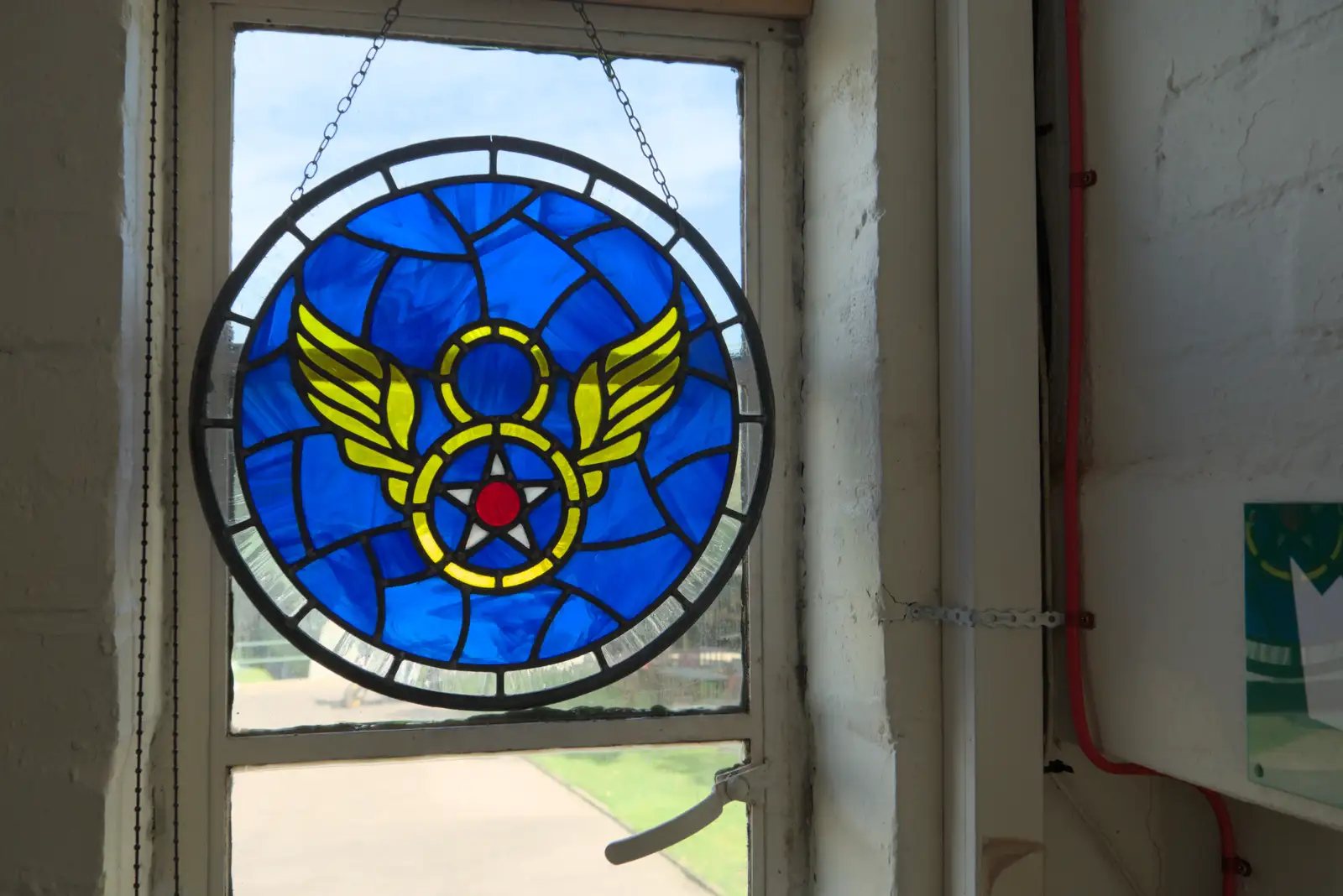 A stained-glass 8th Airforce insignia, from Thorpe Abbots with Mick the Brick, and the GSB at Pulham - 13th September 2025