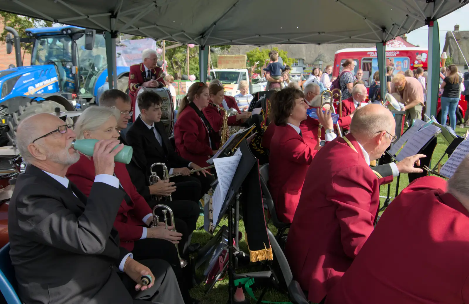 The GSB gets ready to play, from Thorpe Abbots with Mick the Brick, and the GSB at Pulham - 13th September 2025