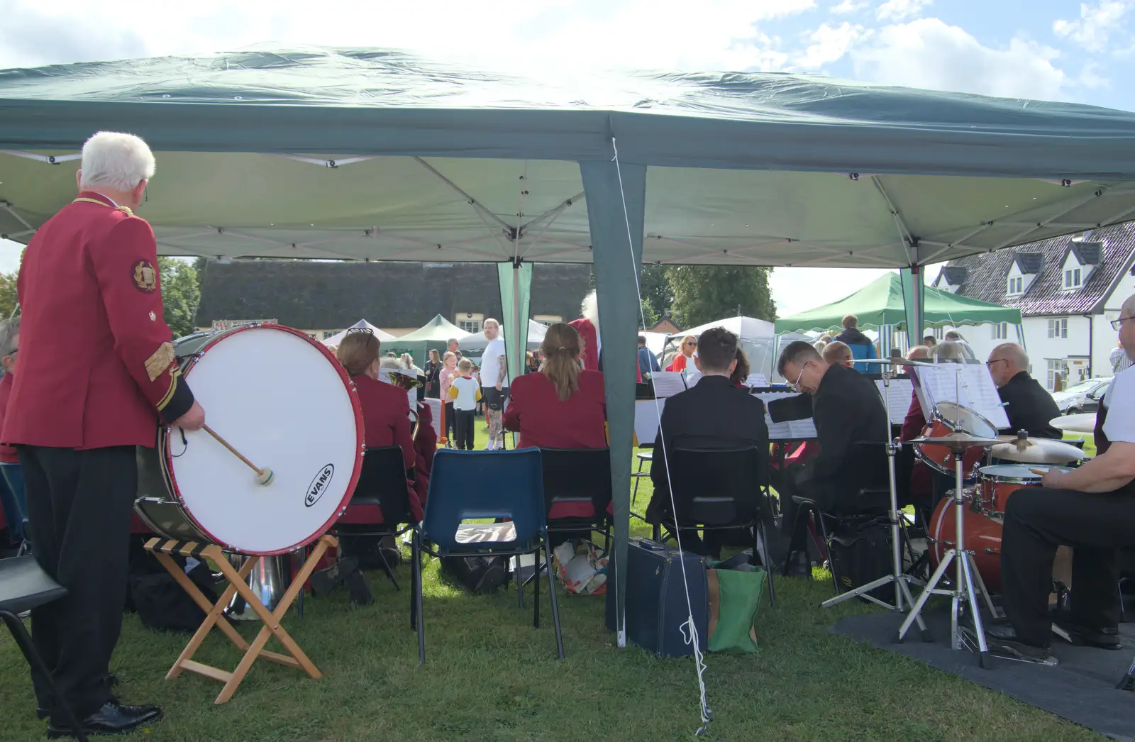 Terry on bass drum, from Thorpe Abbots with Mick the Brick, and the GSB at Pulham - 13th September 2025
