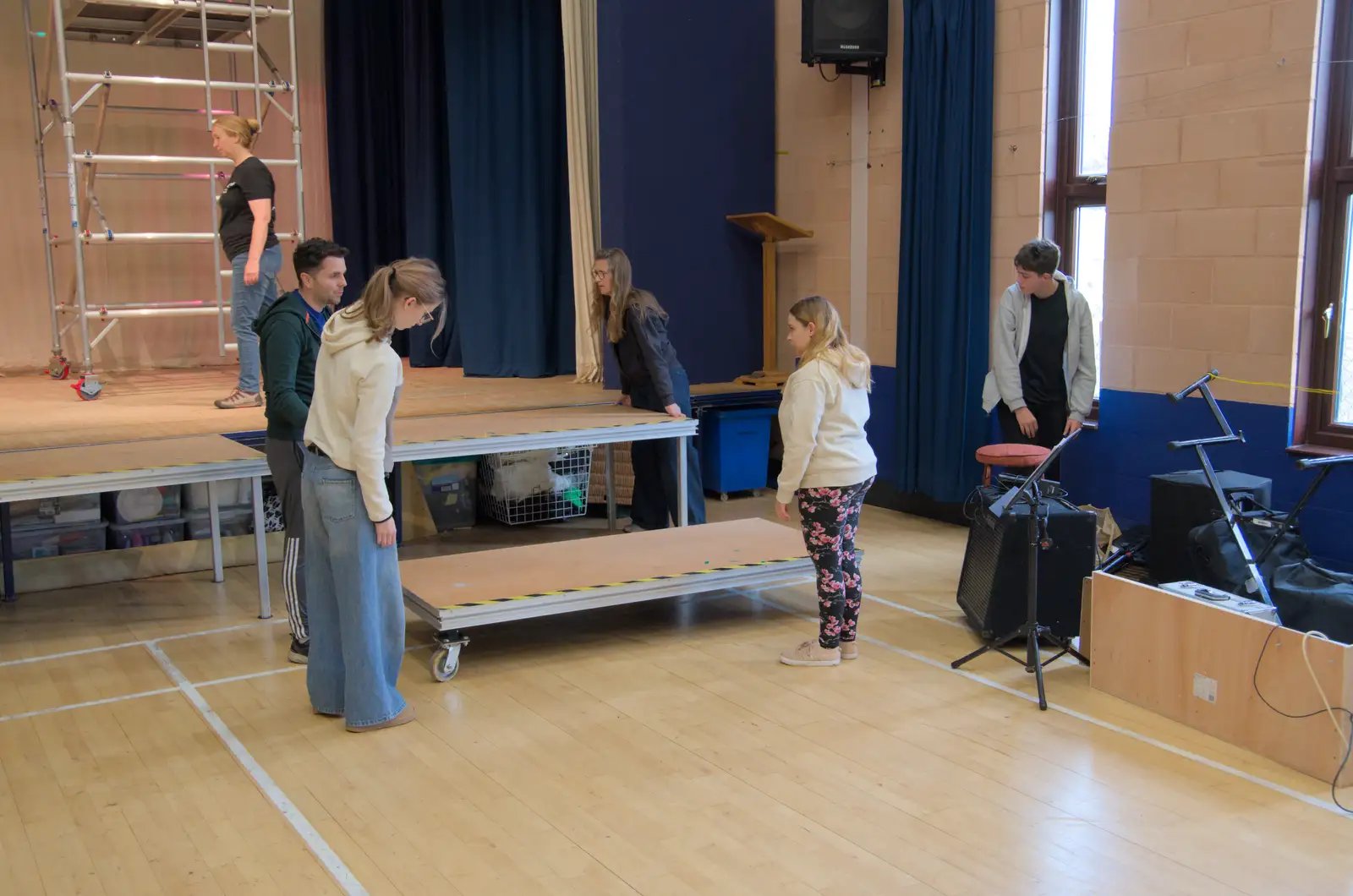 The stage is assembled at Garboldisham village hall, from A Late September Miscellany, Norfolk and Suffolk - 28th September 2025