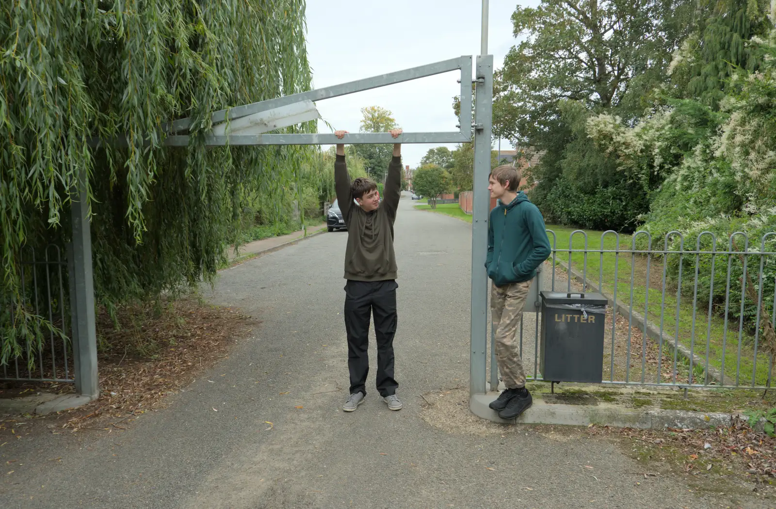 Fred has a go at a pull-up at Scole, from A Late September Miscellany, Norfolk and Suffolk - 28th September 2025