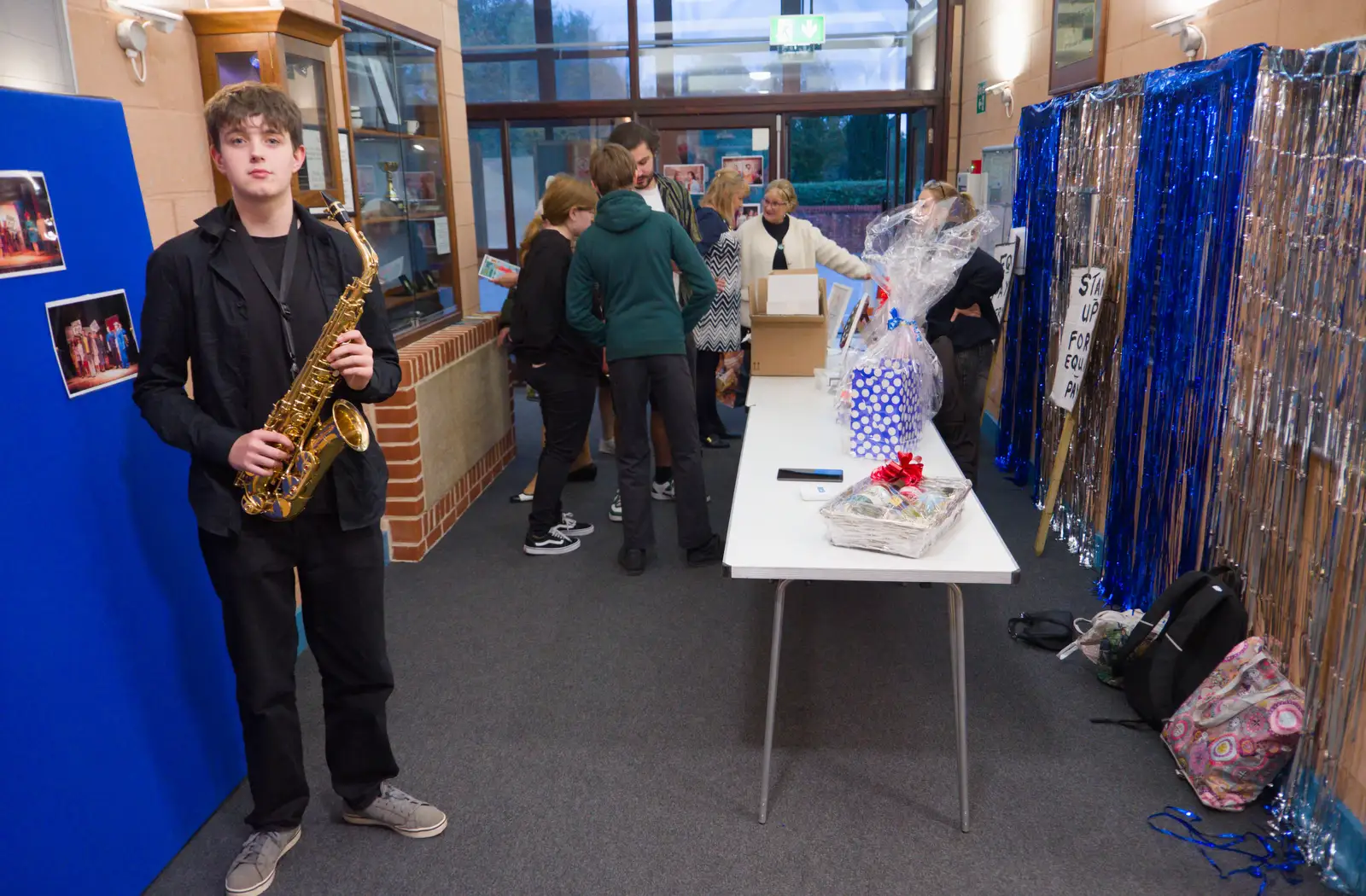 Fred with his rented saxophone, from Palgrave Players do Made in Dagenham, Garboldisham, Norfolk - 25th October 2025