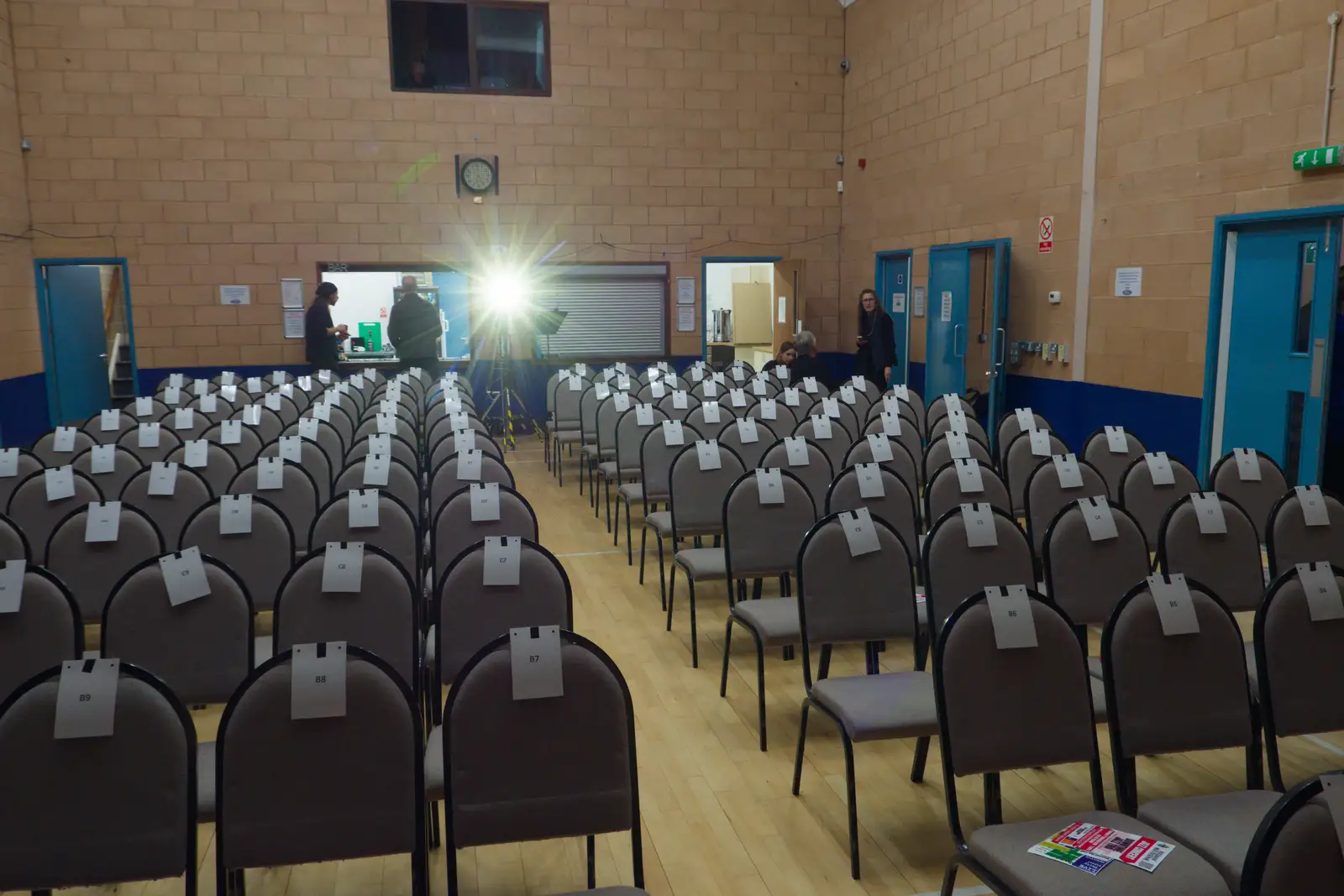 A follow spot is trained on the stage, from Palgrave Players do Made in Dagenham, Garboldisham, Norfolk - 25th October 2025