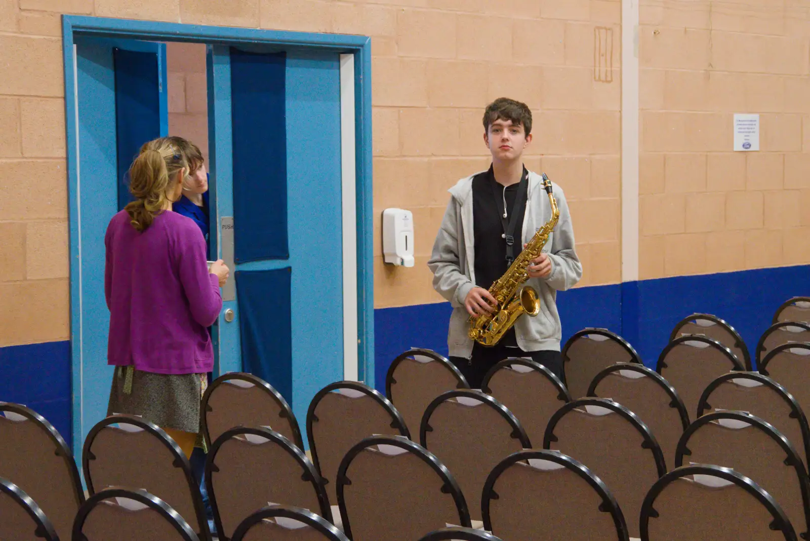 Fred roams around with the sax, from Palgrave Players do Made in Dagenham, Garboldisham, Norfolk - 25th October 2025