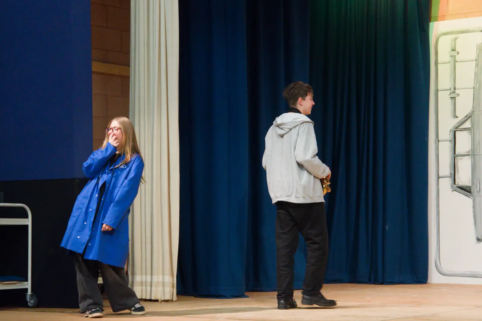 Sophie and Fred are on stage, from Palgrave Players do Made in Dagenham, Garboldisham, Norfolk - 25th October 2025