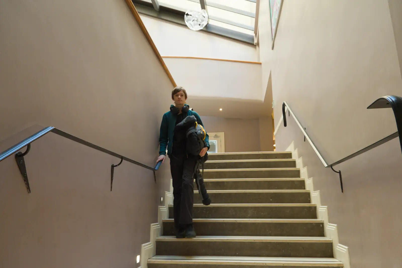 Harry waits on the steps down to the bogs, from End of the Line 1: Dún Laoghaire to Howth, Ireland - 29th October 2025