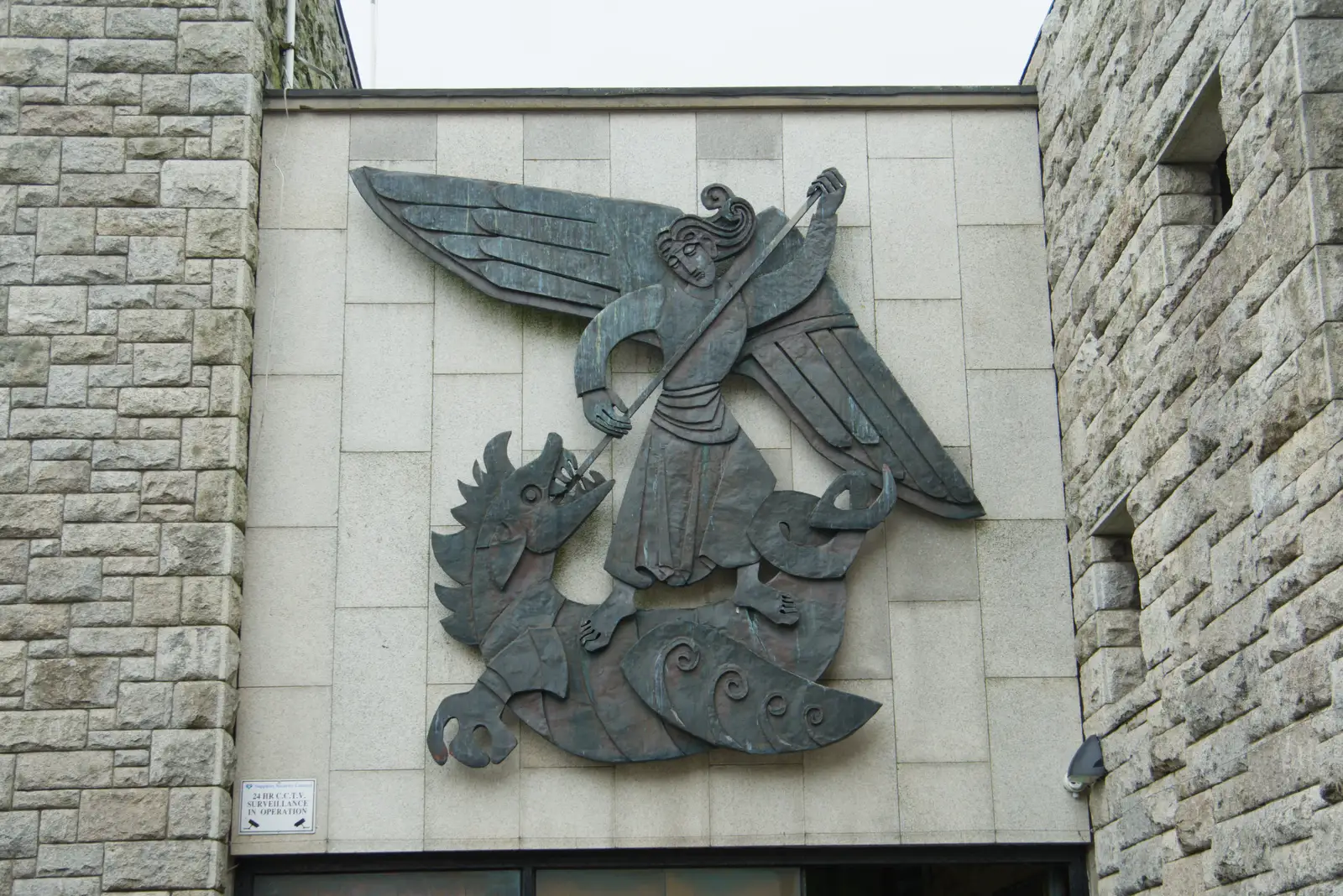 Cool 1960s relief of St. Michael the Archangel, from End of the Line 2: Bré to Blackrock, County Dublin, Ireland - 1st November 2025