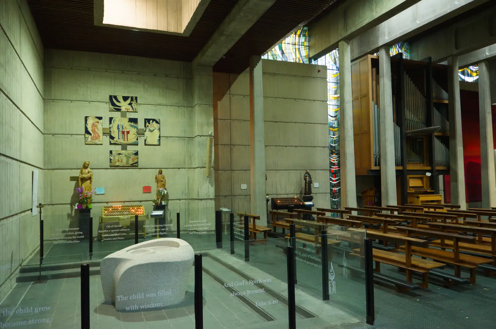 A modernist concrete font in St. Michael's, from End of the Line 2: Bré to Blackrock, County Dublin, Ireland - 1st November 2025