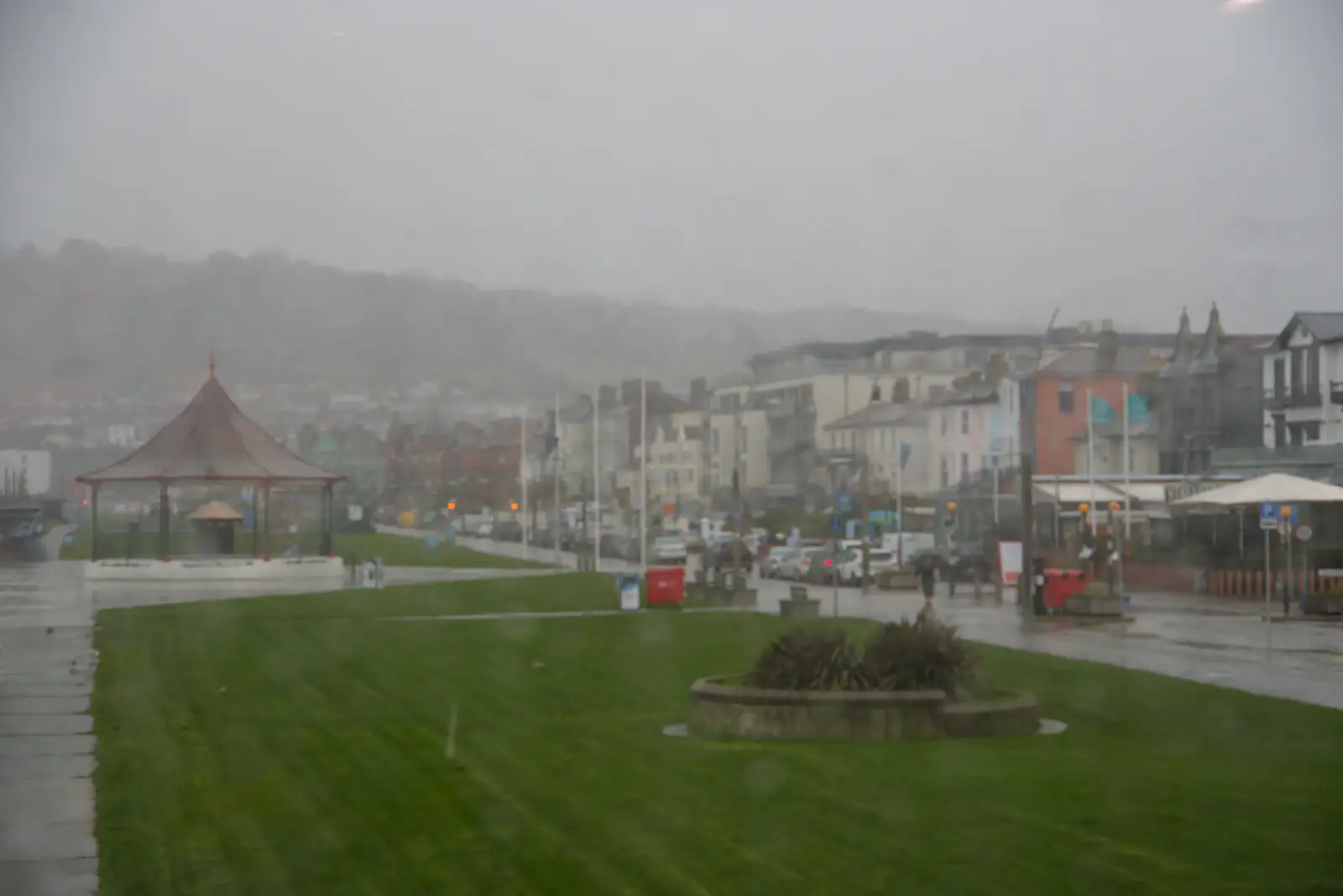 Bré seafront through a rainy window, from End of the Line 2: Bré to Blackrock, County Dublin, Ireland - 1st November 2025