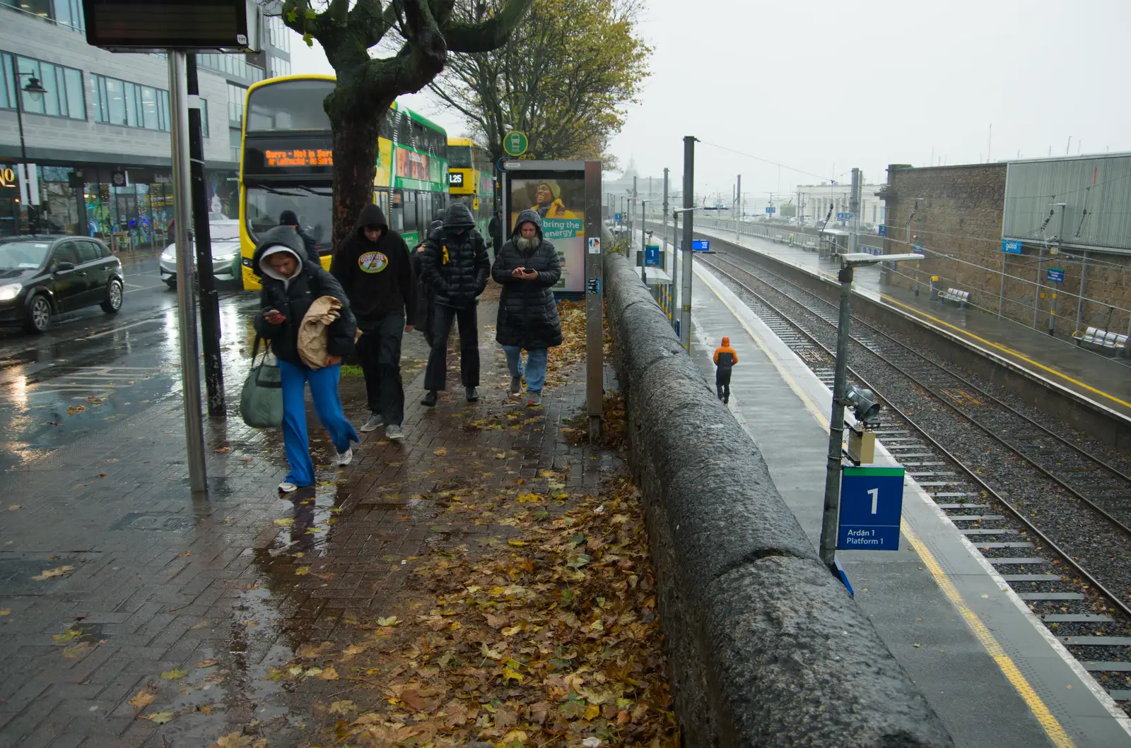 Isobel meets the boys off the bus from Monkstown, from End of the Line 2: Bré to Blackrock, County Dublin, Ireland - 1st November 2025