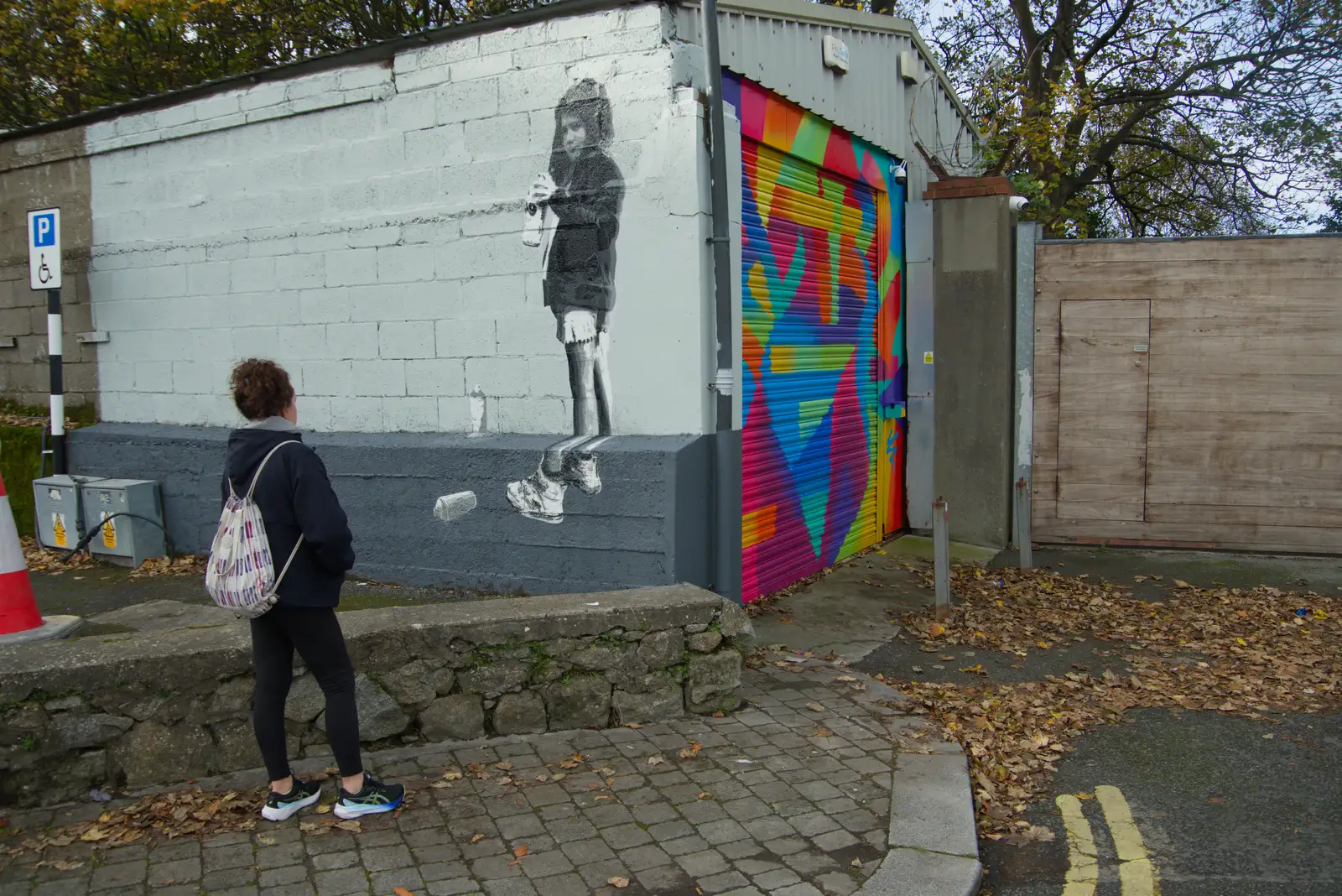 Evelyn considers the graffiti, from End of the Line 2: Bré to Blackrock, County Dublin, Ireland - 1st November 2025