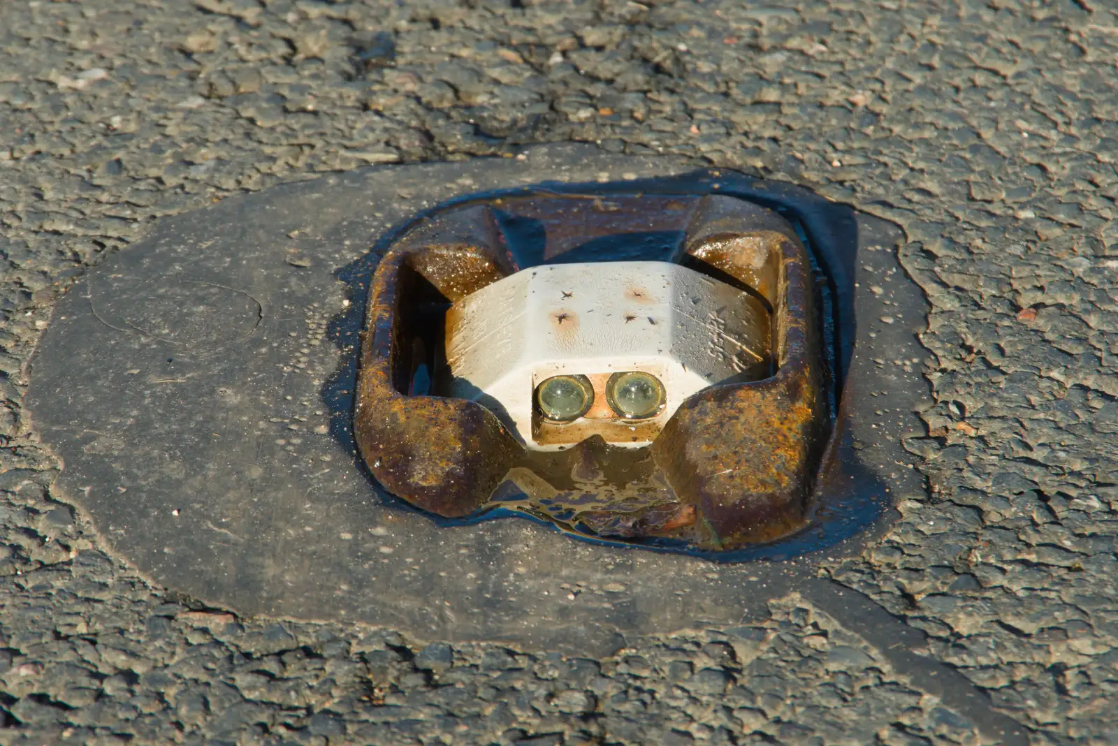 A folorn-looking cat's eye in the road, from Roadworks and the Christmas Lights Switch-on, Eye, Suffolk - 5th December 2025