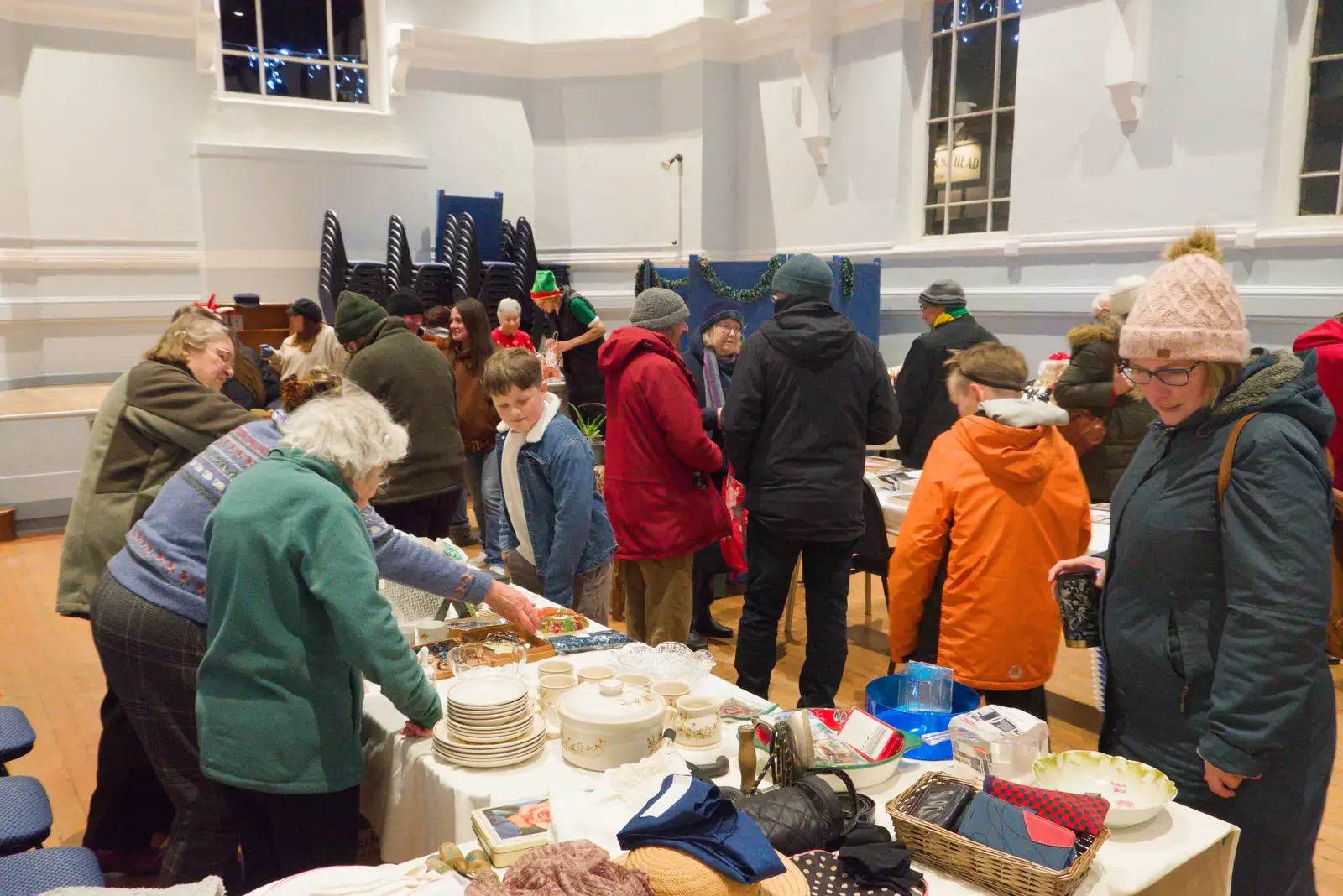 Old-lady bric-a-brac stalls in the town hall, from Roadworks and the Christmas Lights Switch-on, Eye, Suffolk - 5th December 2025